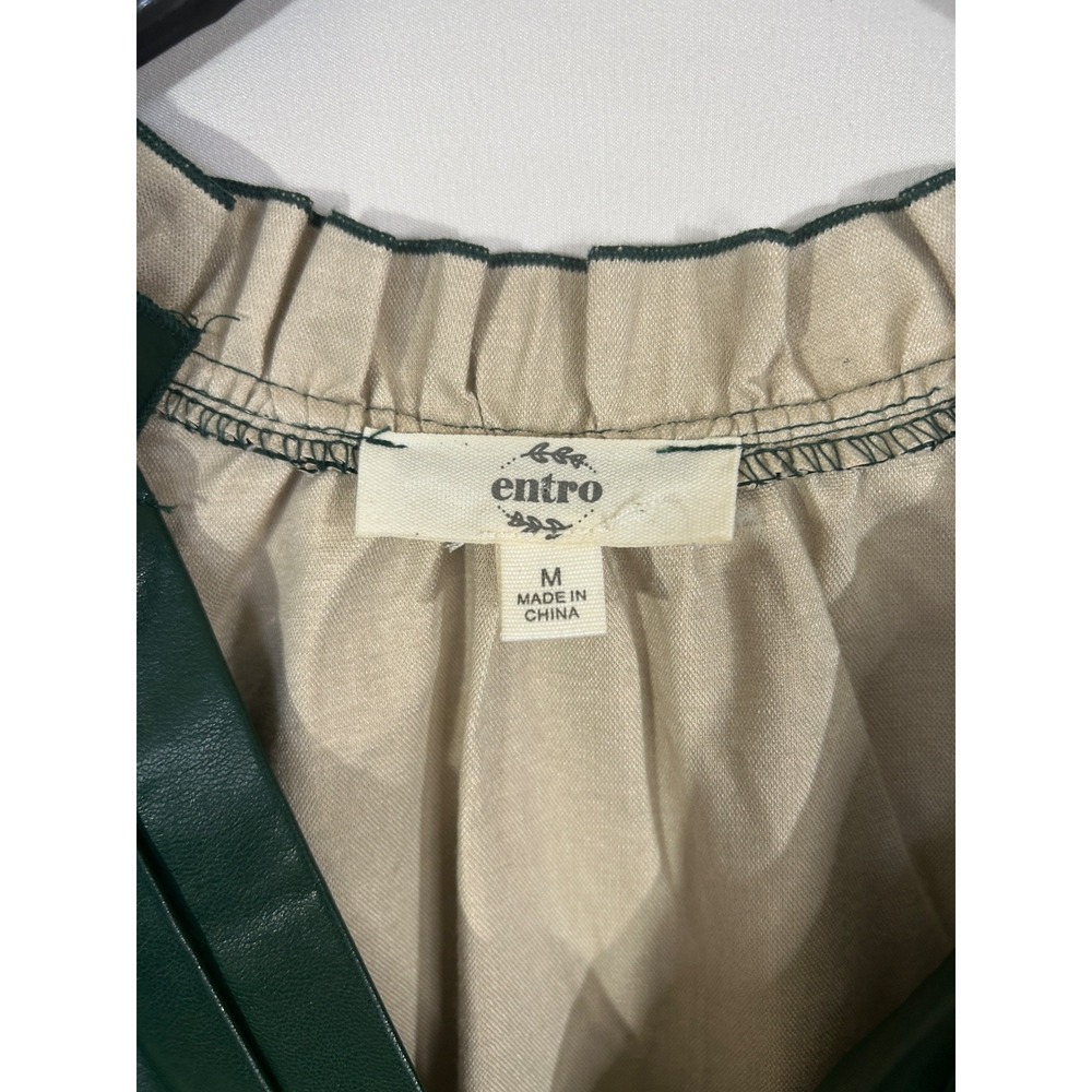 Entro Faux Leather Tiered‎ Ruffle Sleeve Dress Minimalist Neutral Green Sz M - Picture 6 of 10